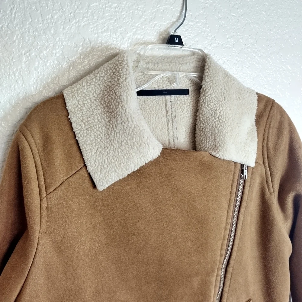 KBJ Japanese brand faux suede Sherpa full zip jacket women's sz M
